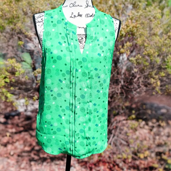Green Sleeveless Polka Dot Blouse size L - Picture 1 of 2